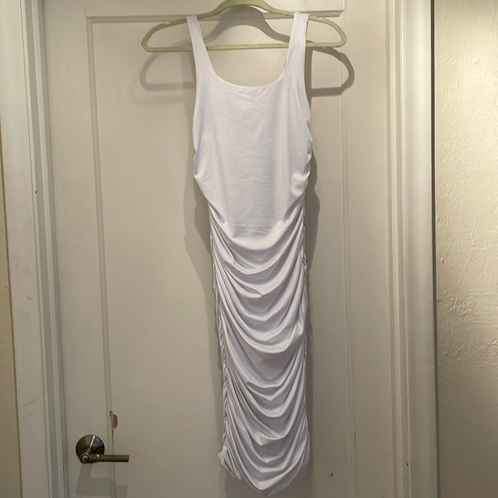 White size Large Ruched Midi Dress